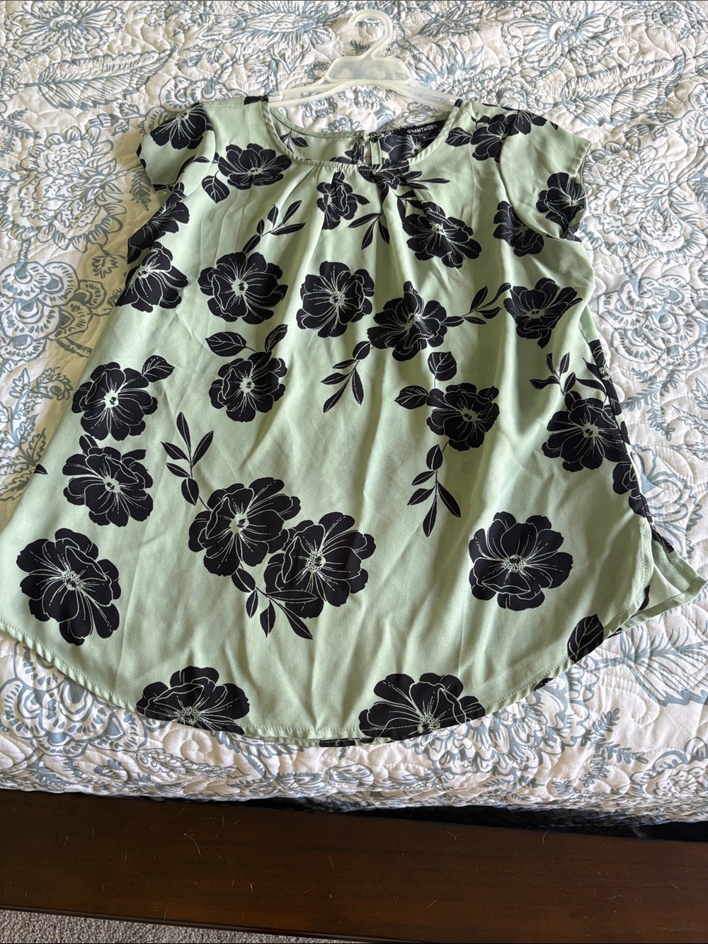 41 Hawthorn Sage Green Blouse with Black Floral Print